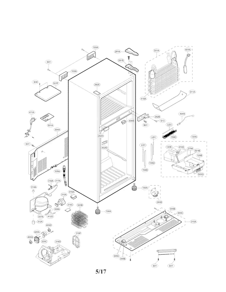 Case Parts Diagram and Parts List for LTCS24223S 05 LG Refrigerator