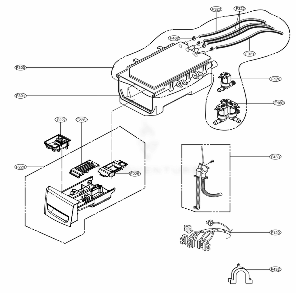 Dispenser Assembly Diagram and Parts List for 41462 ABWEUEU LG Washer