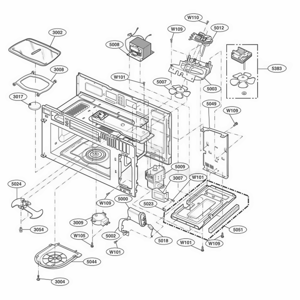 Interior Parts 3 Diagram and Parts List for MMV5207AAQ ABSEMTG LG Range