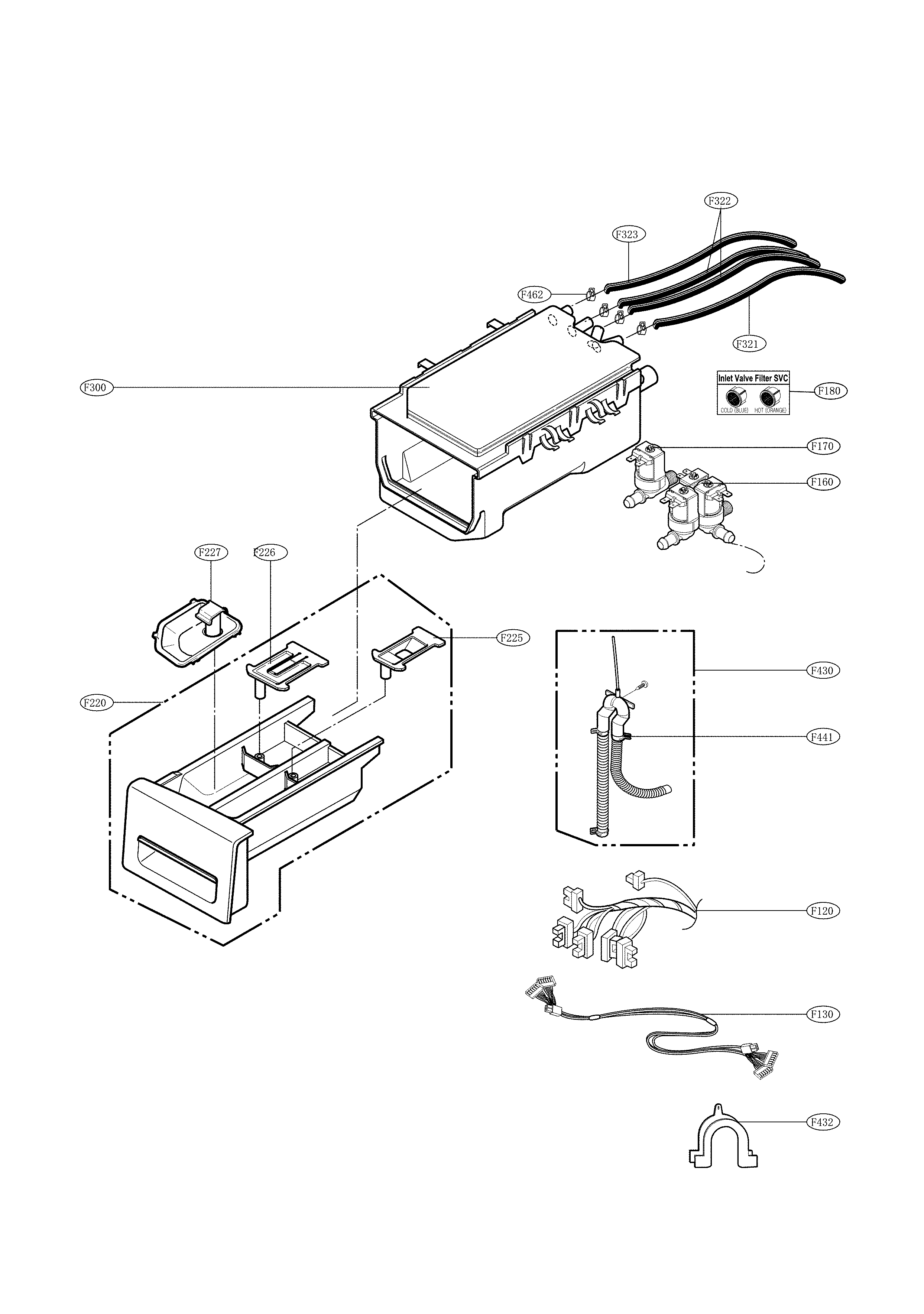 Dispenser Assembly Parts Diagram and Parts List for 79641383411  Kenmore Washer