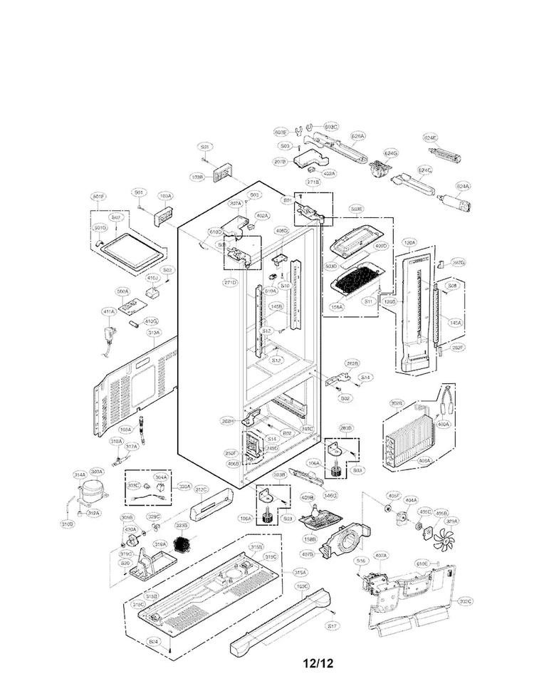 Case Parts Diagram and Parts List for LFX21976ST 02 LG Refrigerator