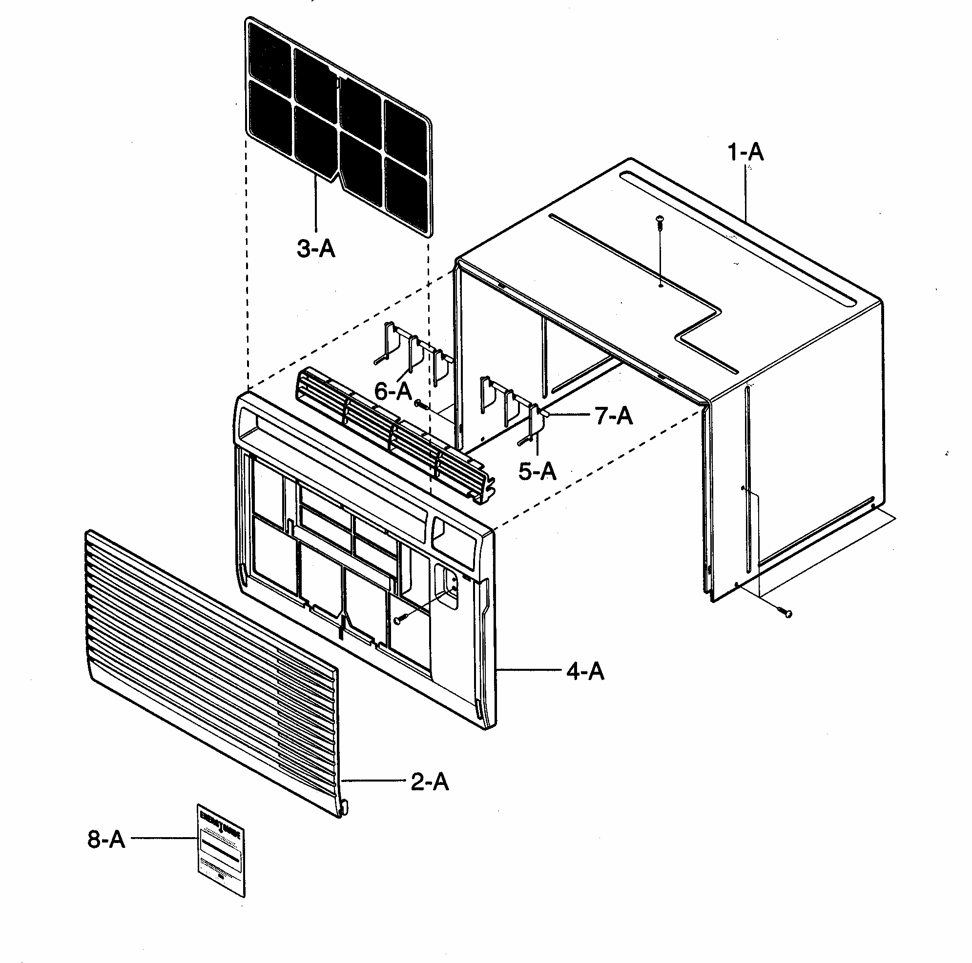 Front Cabinet Diagram and Parts List for 58074123300  Kenmore Air Conditioner