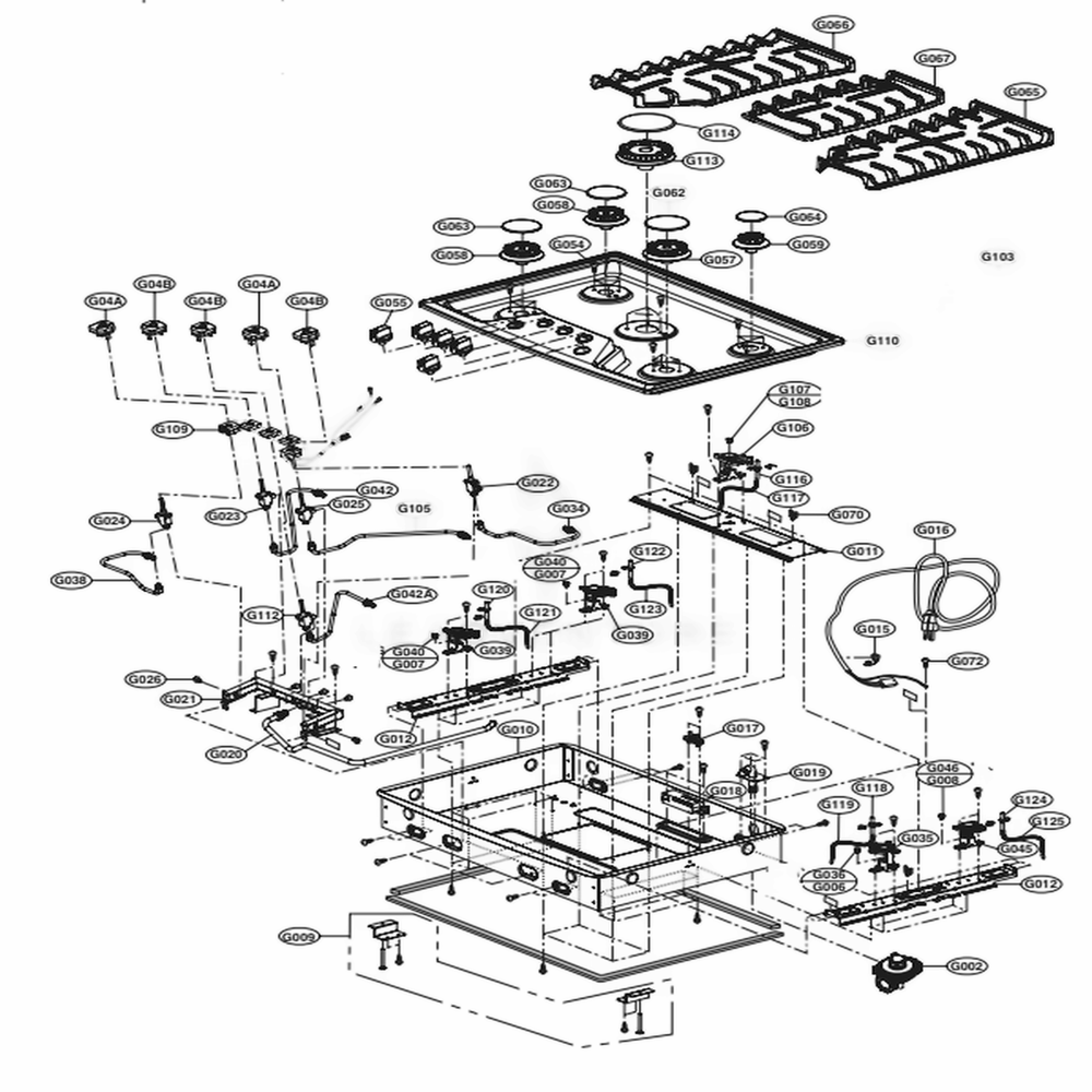 Main Diagram and Parts List for LCG3011ST AS1ELGA LG Cooktop