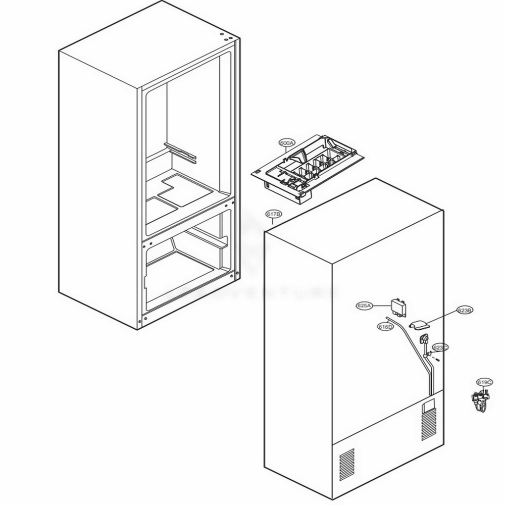 Ice Maker Parts Diagram and Parts List for LFDS22520S ASTCNA0 LG Refrigerator