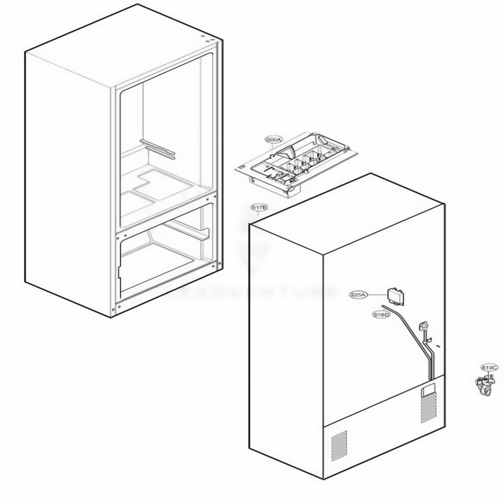 Ice Maker Parts Diagram and Parts List for LFD22786ST ASTCNA1 LG Refrigerator