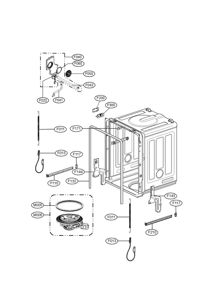 Tub Assembly Parts Diagram and Parts List for LSD795ST4  LG Dishwasher