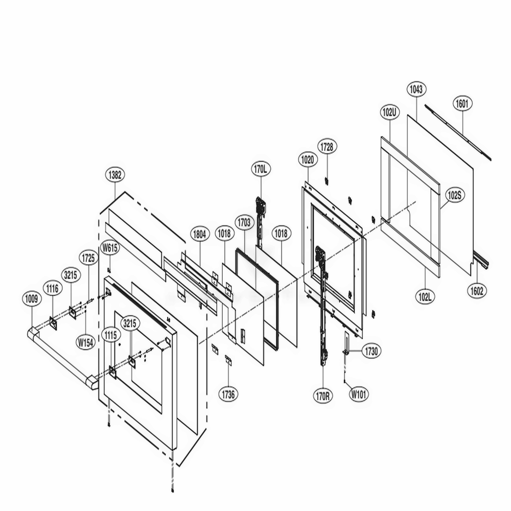 Door Parts Diagram and Parts List for SKSDR360SS ASTLSGN LG Range