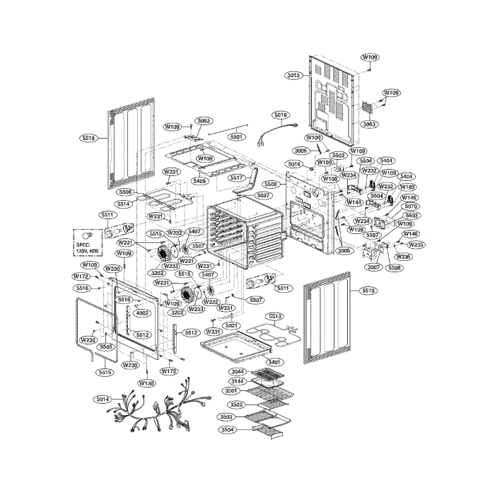 Cavity Diagram and Parts List for LRE30955ST 00 LG Range