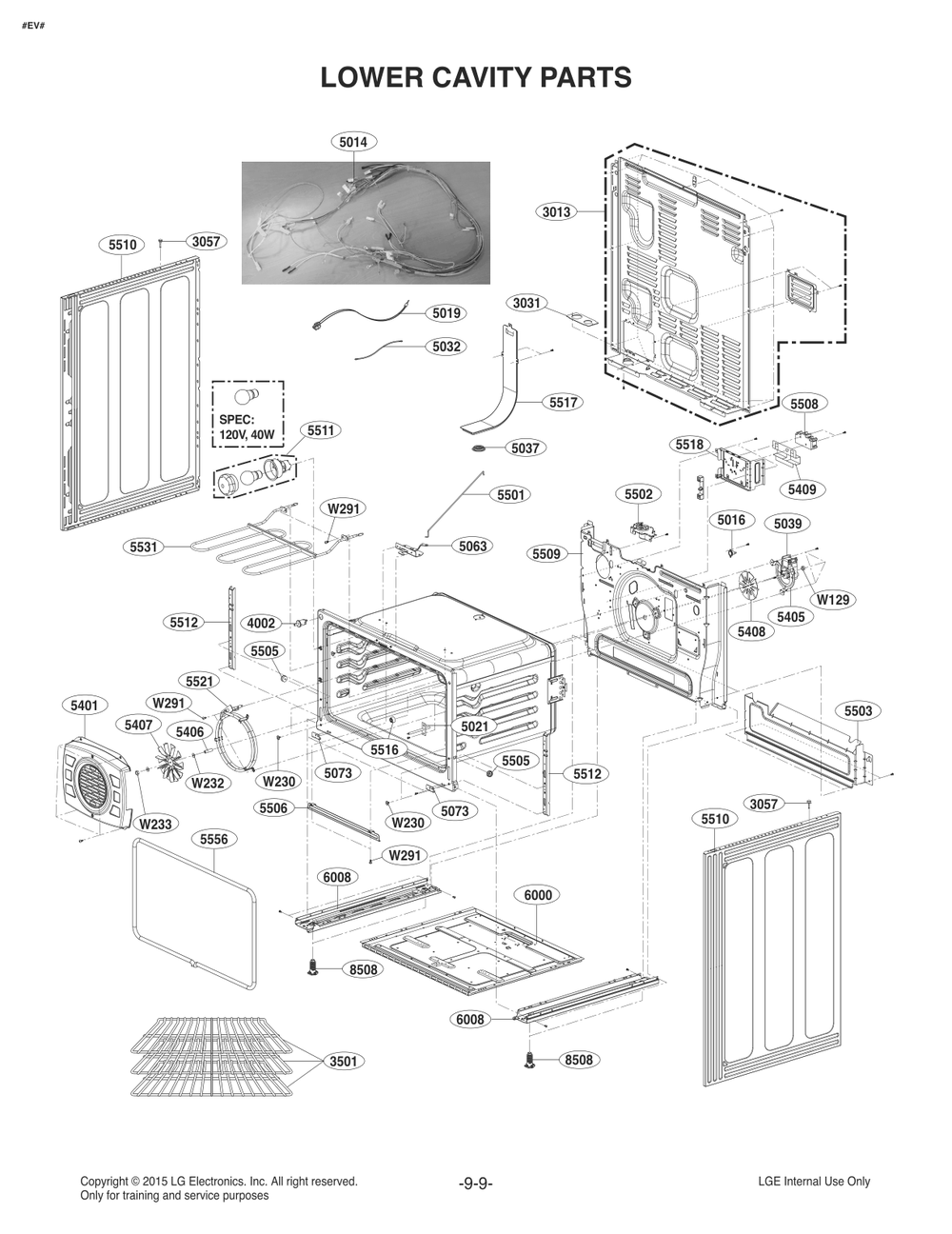 Lower Cavity Parts Diagram and Parts List for FD1773LS ASTLLGA LG Range