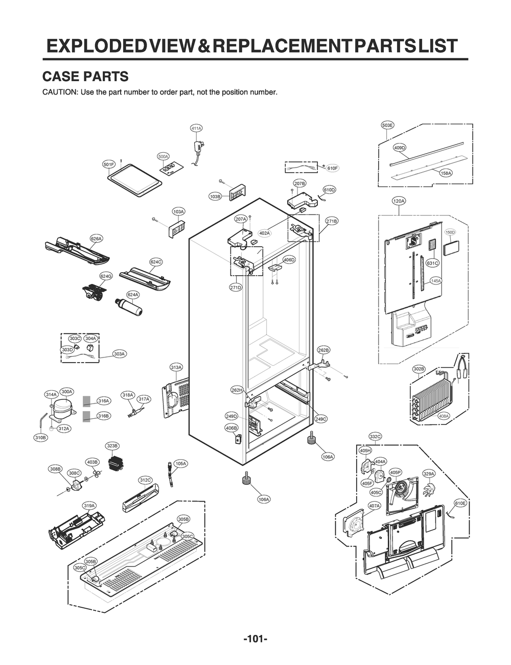 Case Parts Diagram and Parts List for GR-X228NSSM ASTCNA2 LG Refrigerator