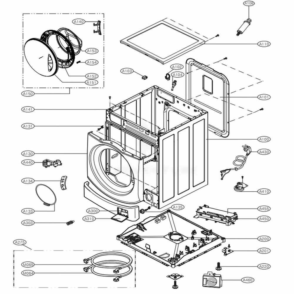 Cabinet Assemlby Diagram and Parts List for WM3488HS ALSEEUS LG Washer Dryer Combo