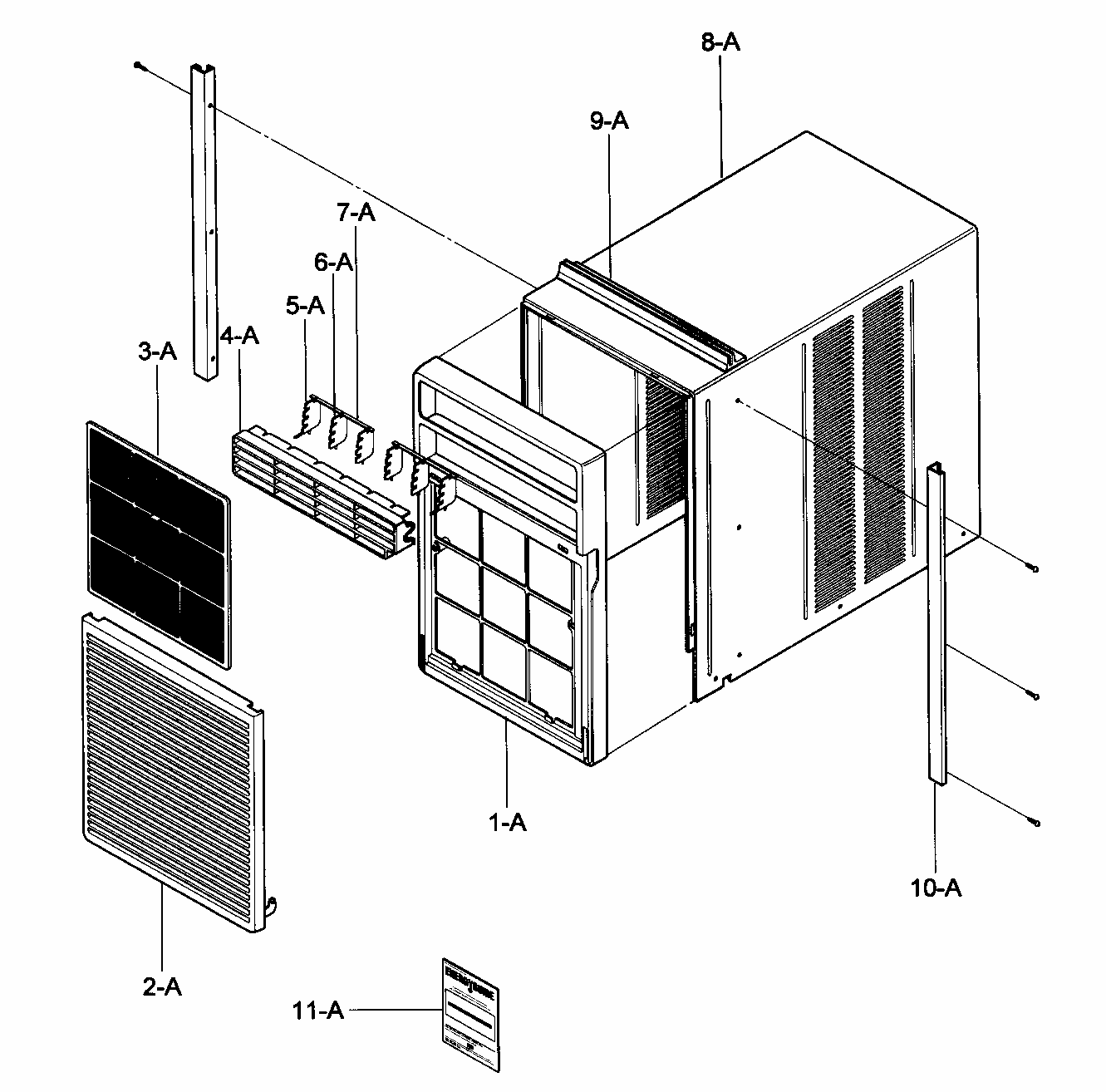 Cabinet/front Grille Assy Diagram and Parts List for 58075123700  Kenmore Air Conditioner