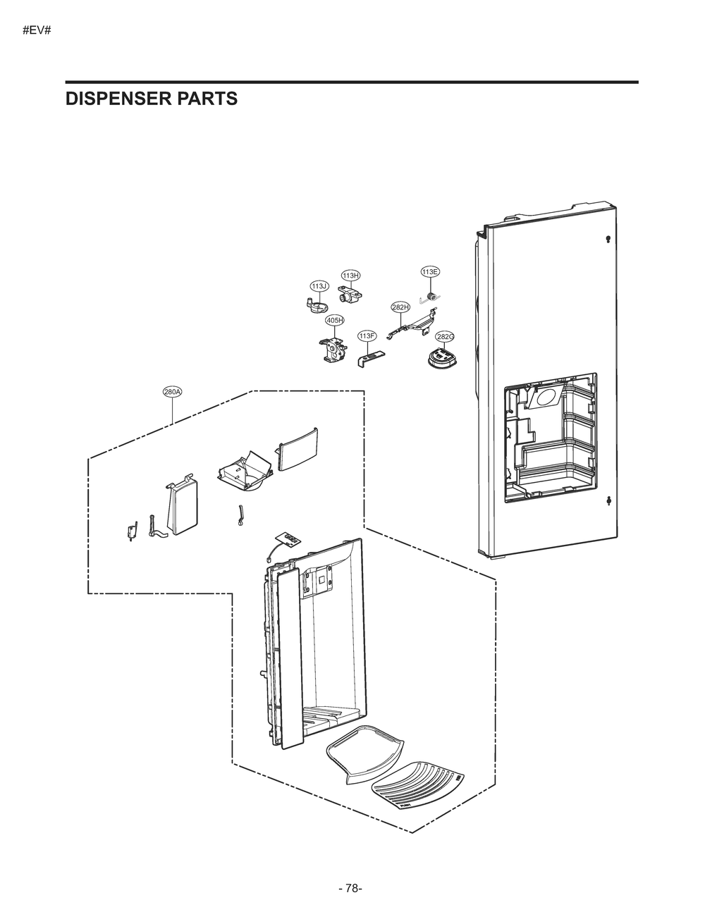 Dispenser Parts Diagram and Parts List for GM-L268NSJP ASTCNA0 LG Refrigerator