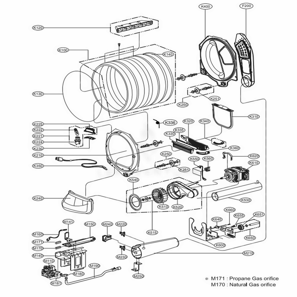 Drum And Motor Assembly Diagram and Parts List for DLG4902W ABWEEUS LG Dryer