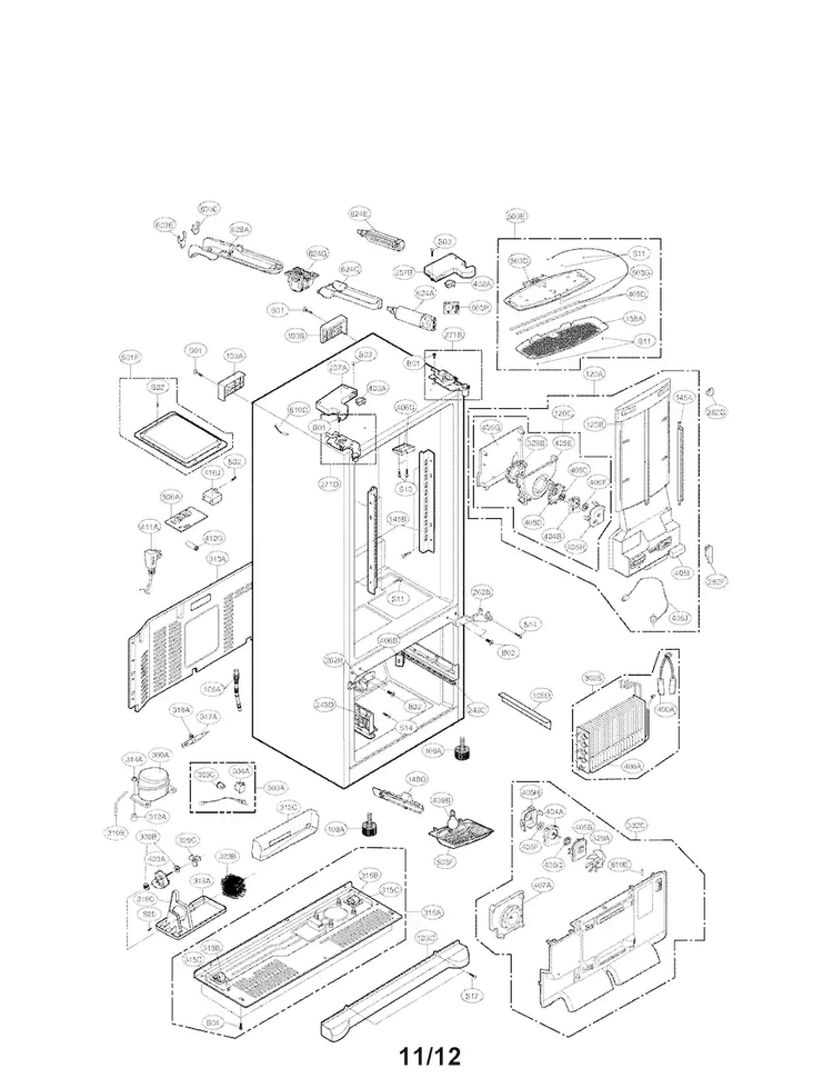 Case Parts Diagram and Parts List for LFX28979SB 02 LG Refrigerator