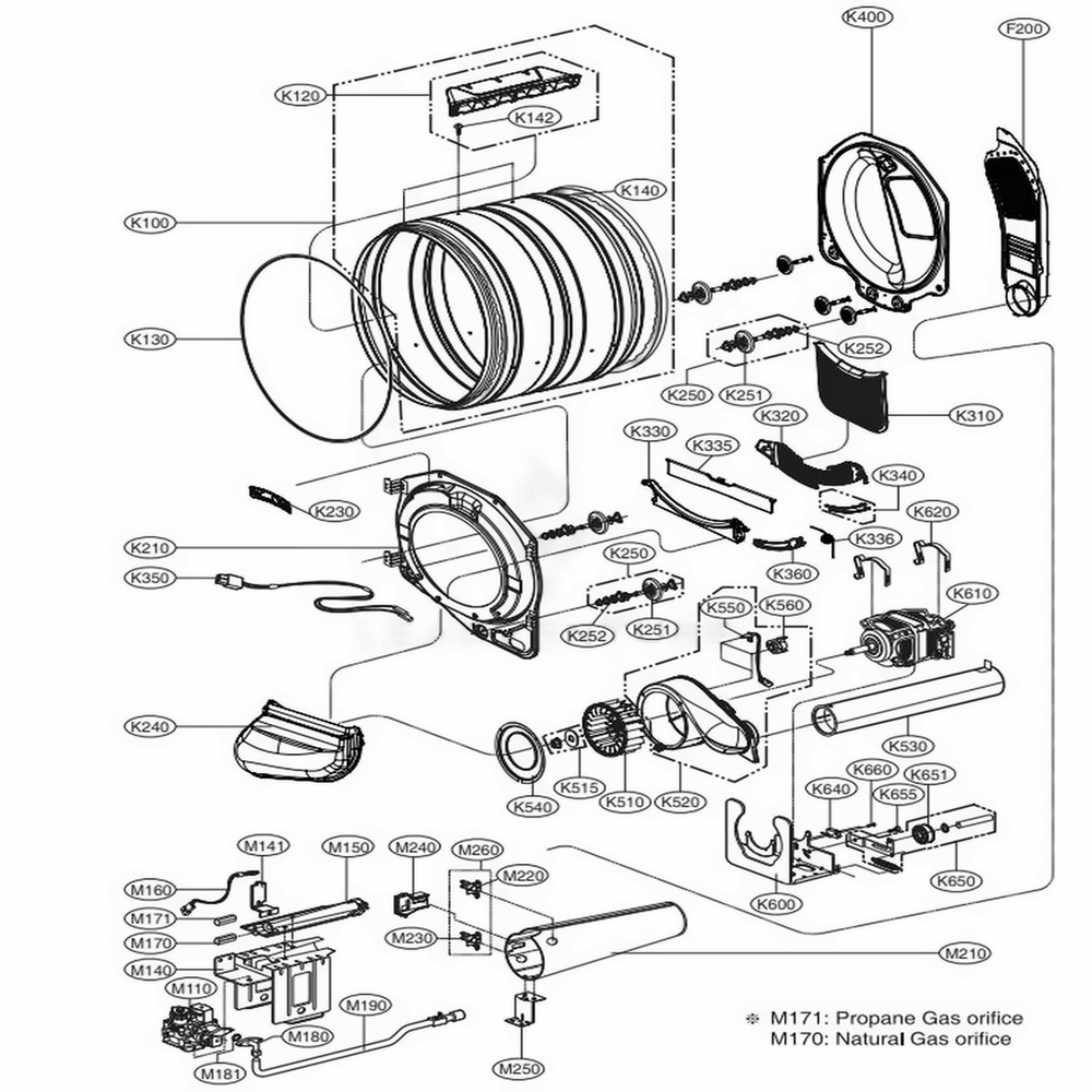 Drum And Motor Assembly Diagram and Parts List for DLG3501W ABWEEUS LG Dryer