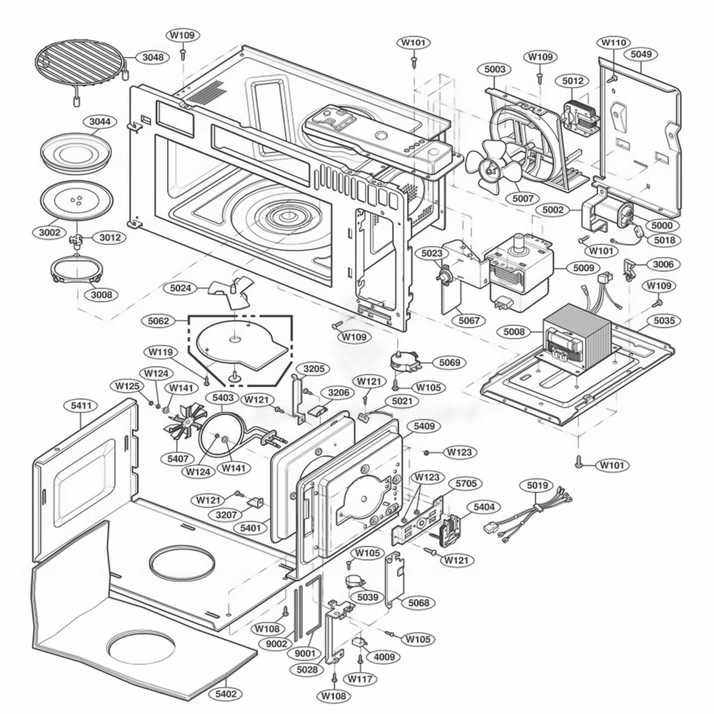 Interior Parts 1 Diagram and Parts List for LMVH1750SW AWHELGA LG Range
