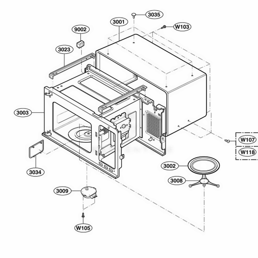 Oven Cavity Parts Diagram and Parts List for 63102 CWHESEA LG Range