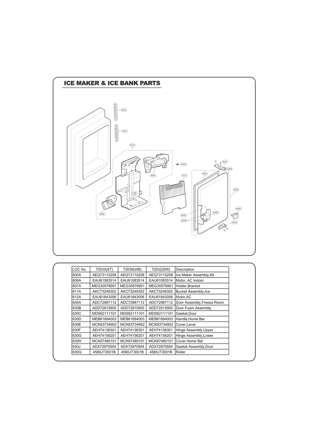 Ice Maker And Ice Bin Parts Diagram and Parts List for GC-L258VQXP ASWCSE3 LG Refrigerator