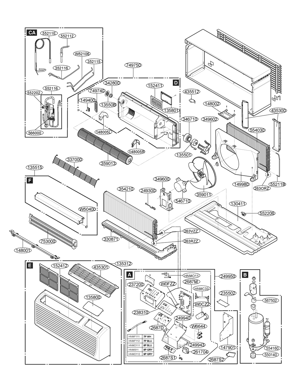 Diagram 1 Diagram and Parts List for UYH073ALEU1 ASBBEUS LG Air Conditioner