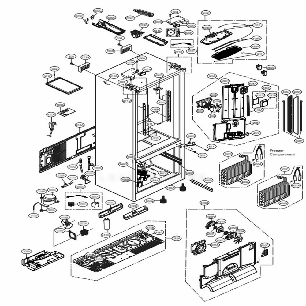 Case Parts Diagram and Parts List for LFXS30726S ASTCNA3 LG Refrigerator