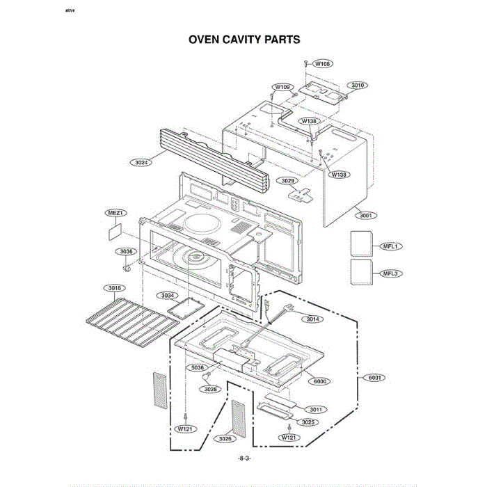 Section 3 Diagram and Parts List for MV1615W AWHEGSE LG Microwave Oven Combo