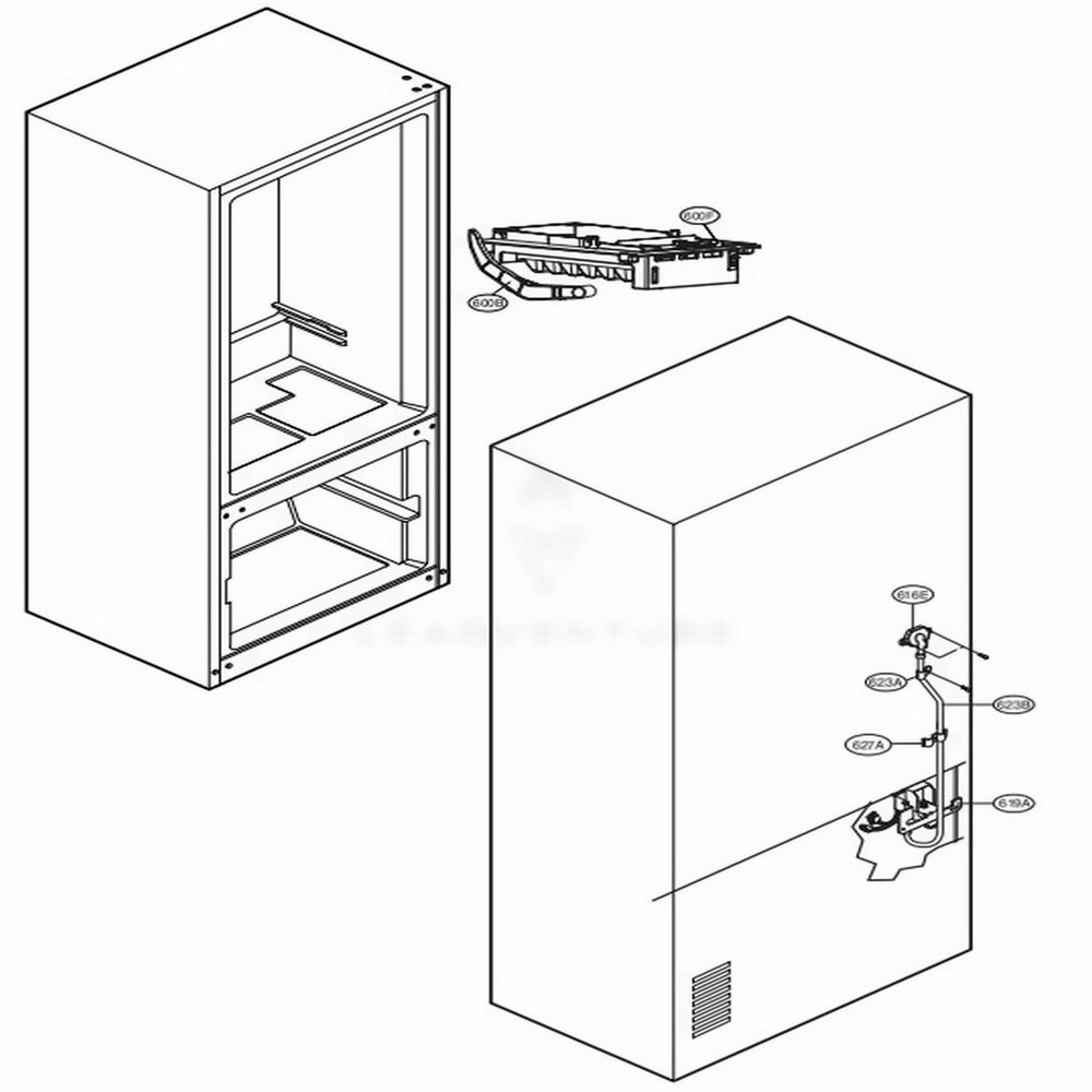 Icemaker Parts Diagram and Parts List for LFCS25426D ASBCNA0 LG Refrigerator