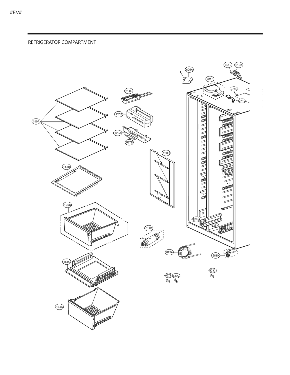Refrigerator Compartment Diagram and Parts List for GM-J227NSYM ASTCSE4 LG Refrigerator