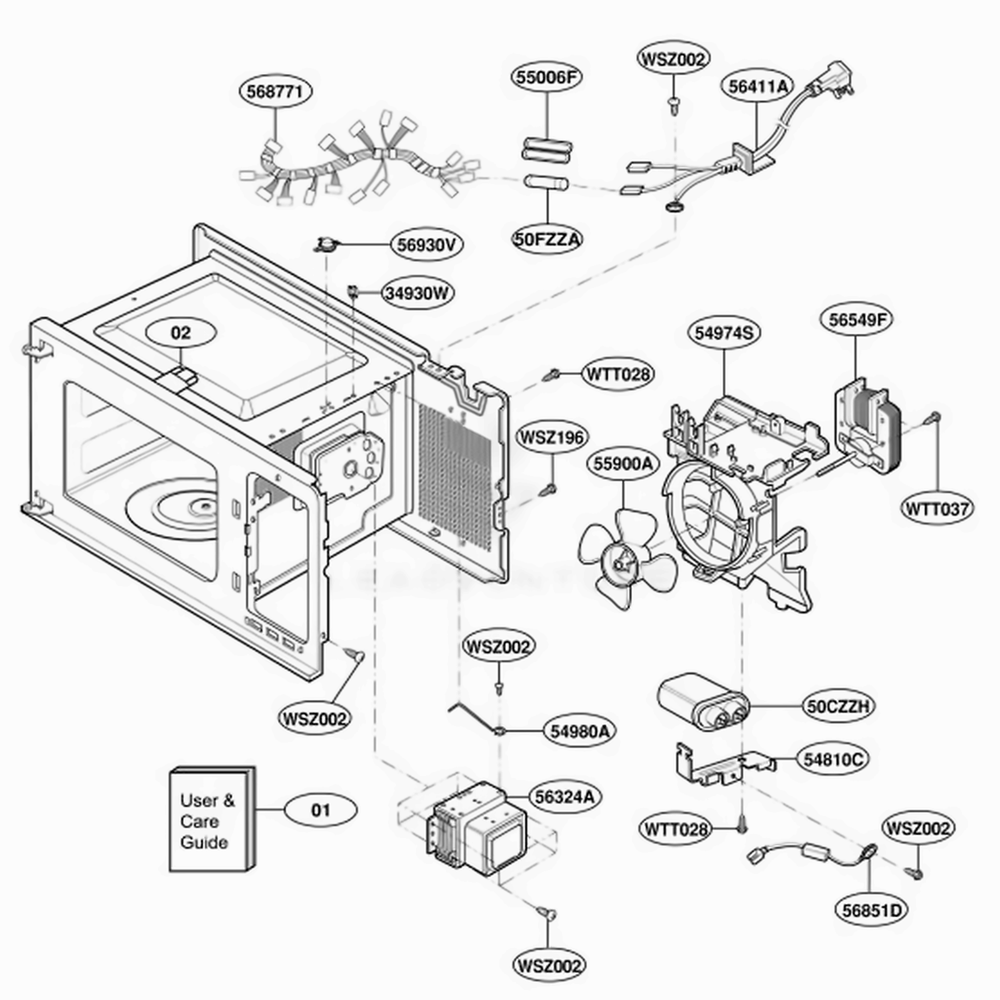 Interior Parts Diagram and Parts List for MT4140SKB ABKEWRP LG Wall Oven