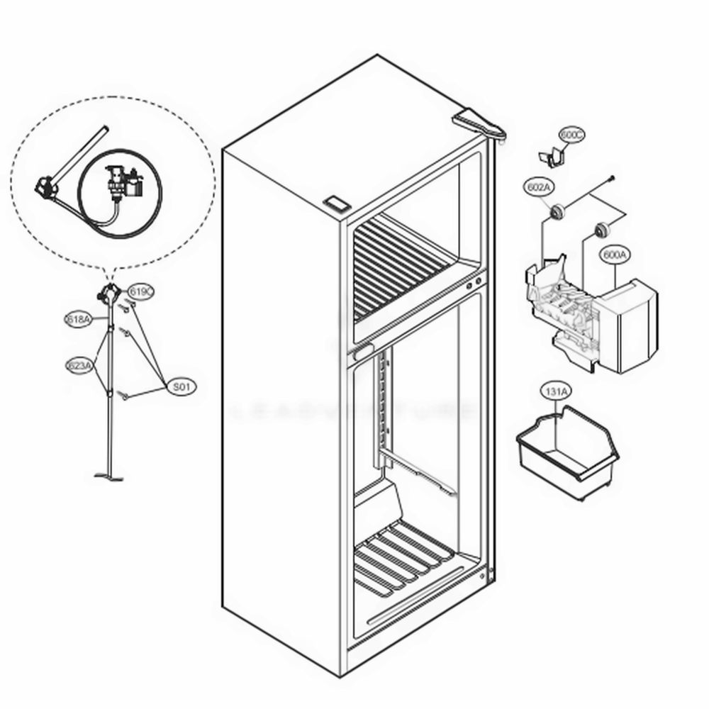 Ice Maker Parts Diagram and Parts List for LTCS24223B AWBCNA3 LG Refrigerator