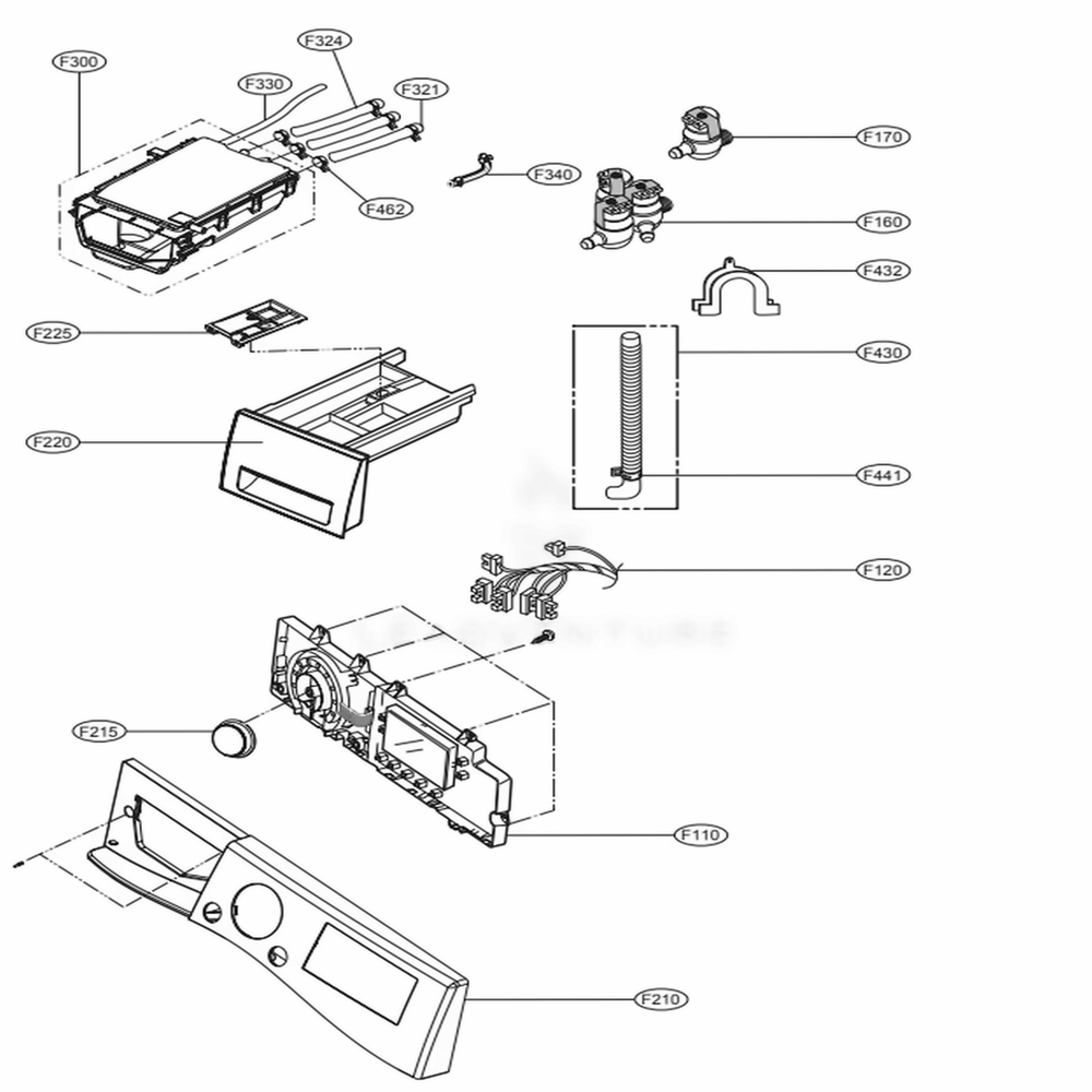 Control Panel And Dispenser Assembly Diagram and Parts List for WM3488HS ALSEEUS LG Washer Dryer Combo