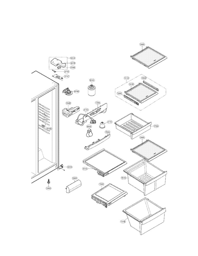 Refrigerator Compartment Parts Diagram and Parts List for LSC23924ST 00 LG Refrigerator