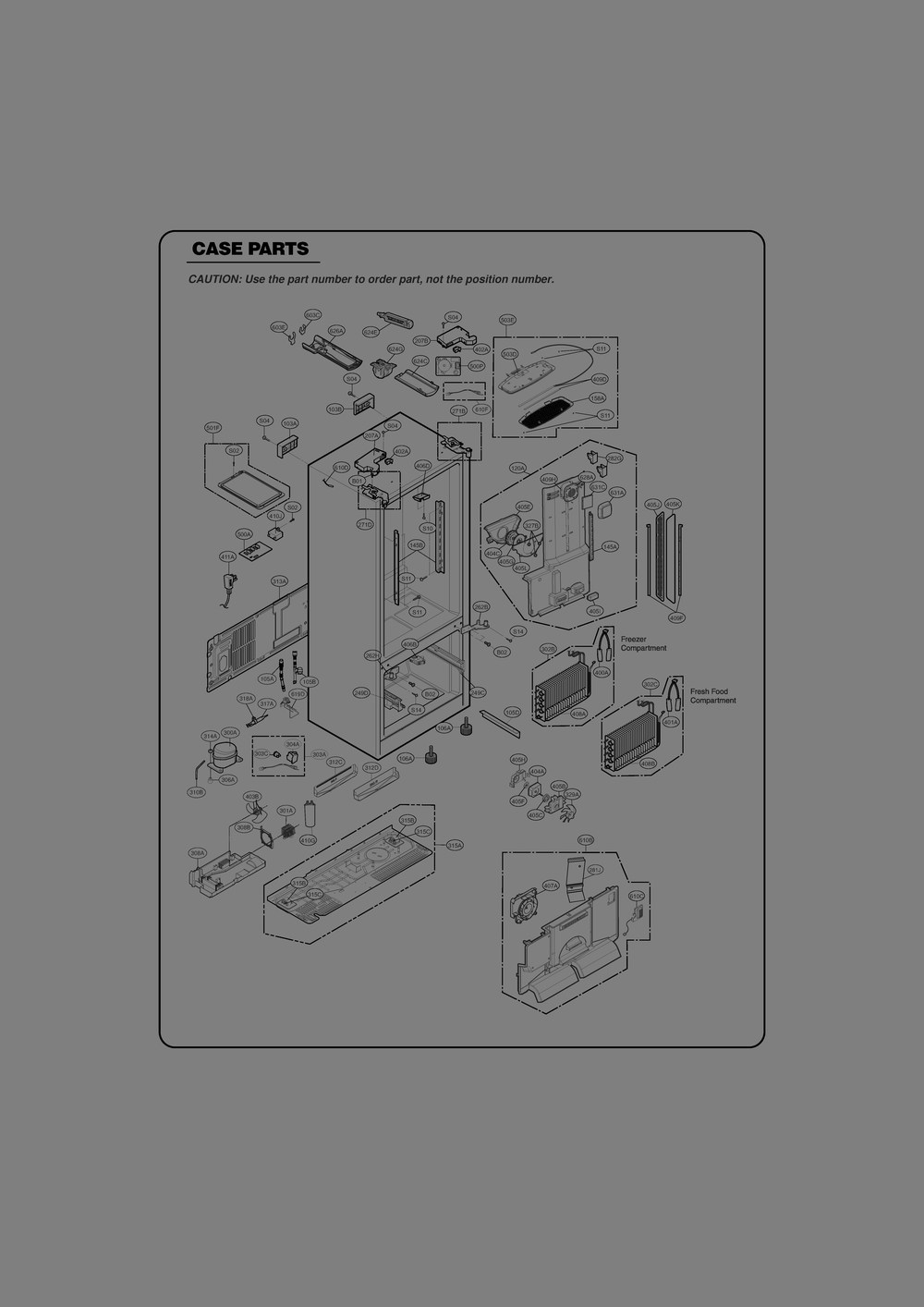 Case Parts Diagram and Parts List for GR-J318LSTP ASTCSE5 LG Refrigerator