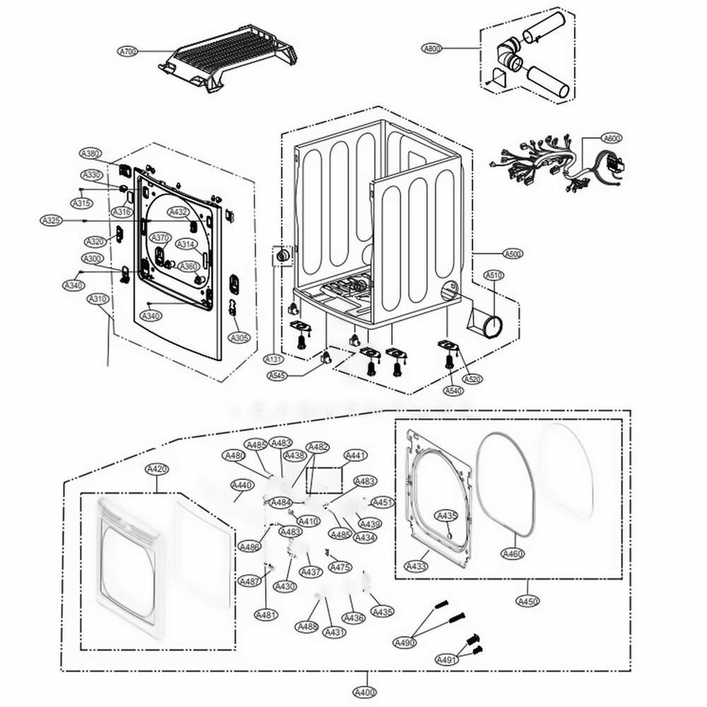 Cabinet And Door Assembly: Electric Type Diagram and Parts List for DLEY1901KE ABSEEUS LG Dryer