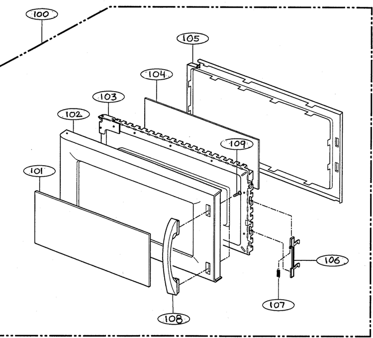 Door Parts Diagram and Parts List for MV-1526W  LG Microwave