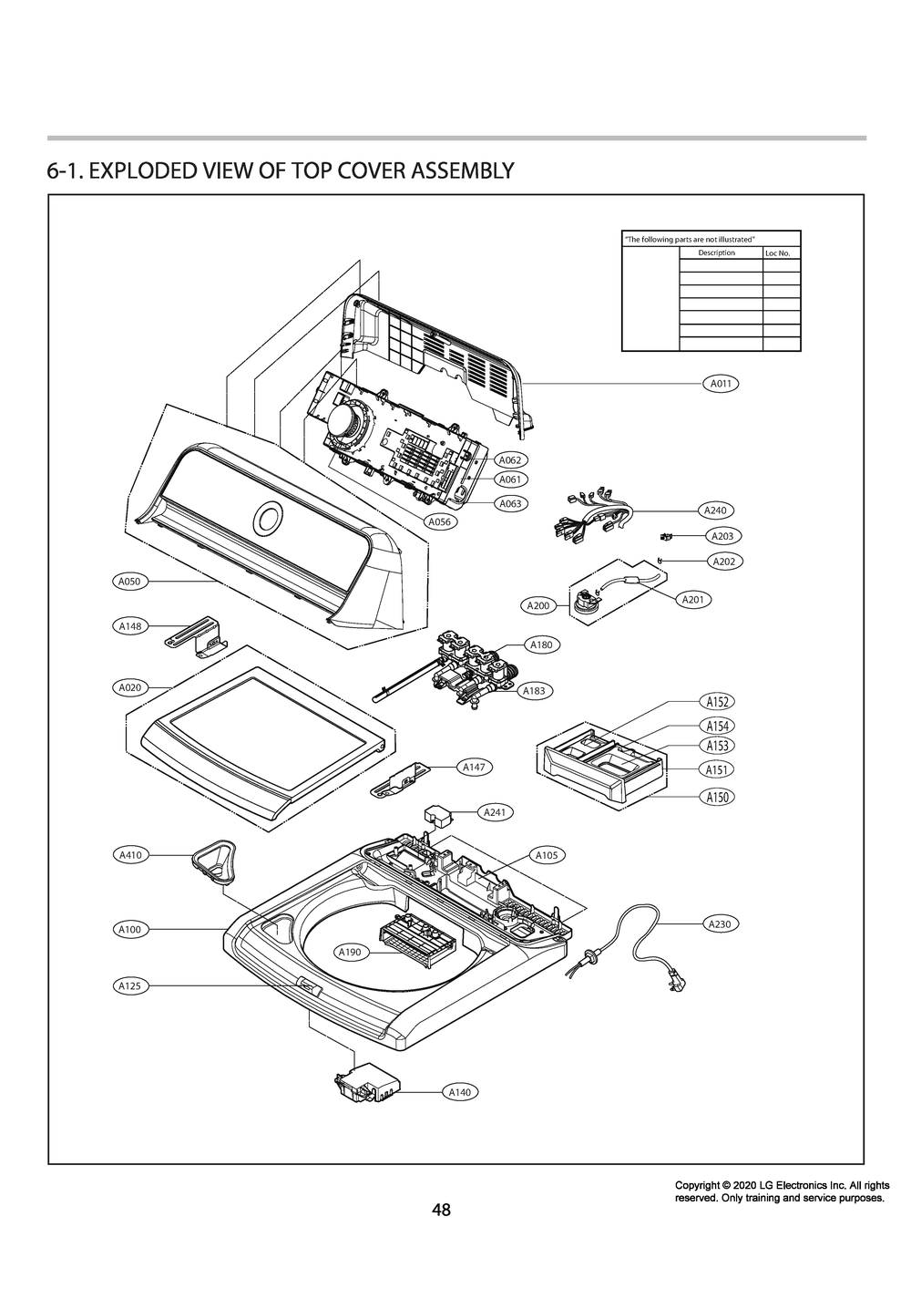 Top Cover Assembly Diagram and Parts List for T14A4SEHTW ABWETUS LG Washer