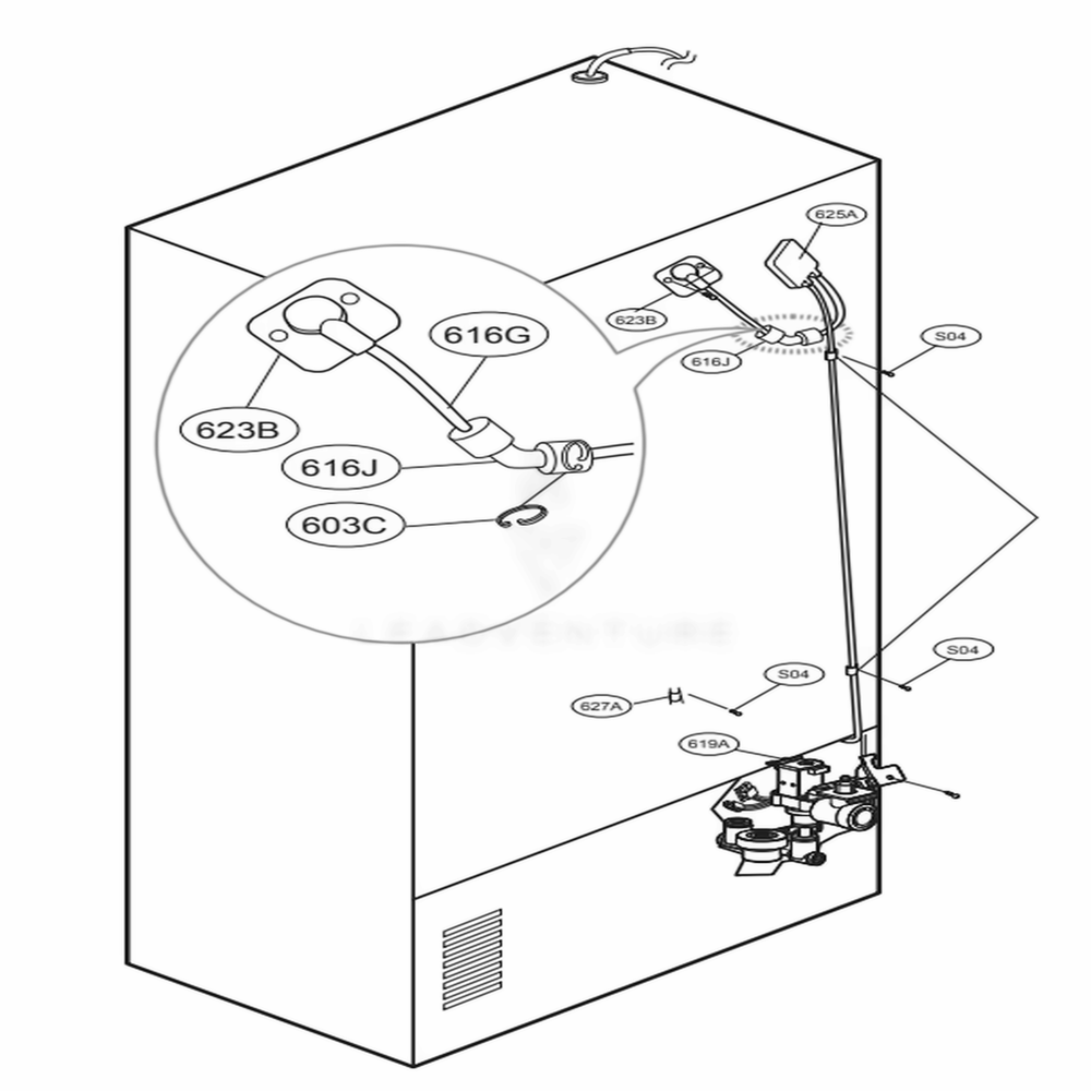 Valve And Water Tube Parts Diagram and Parts List for 74307 ASBCSE0 LG Refrigerator