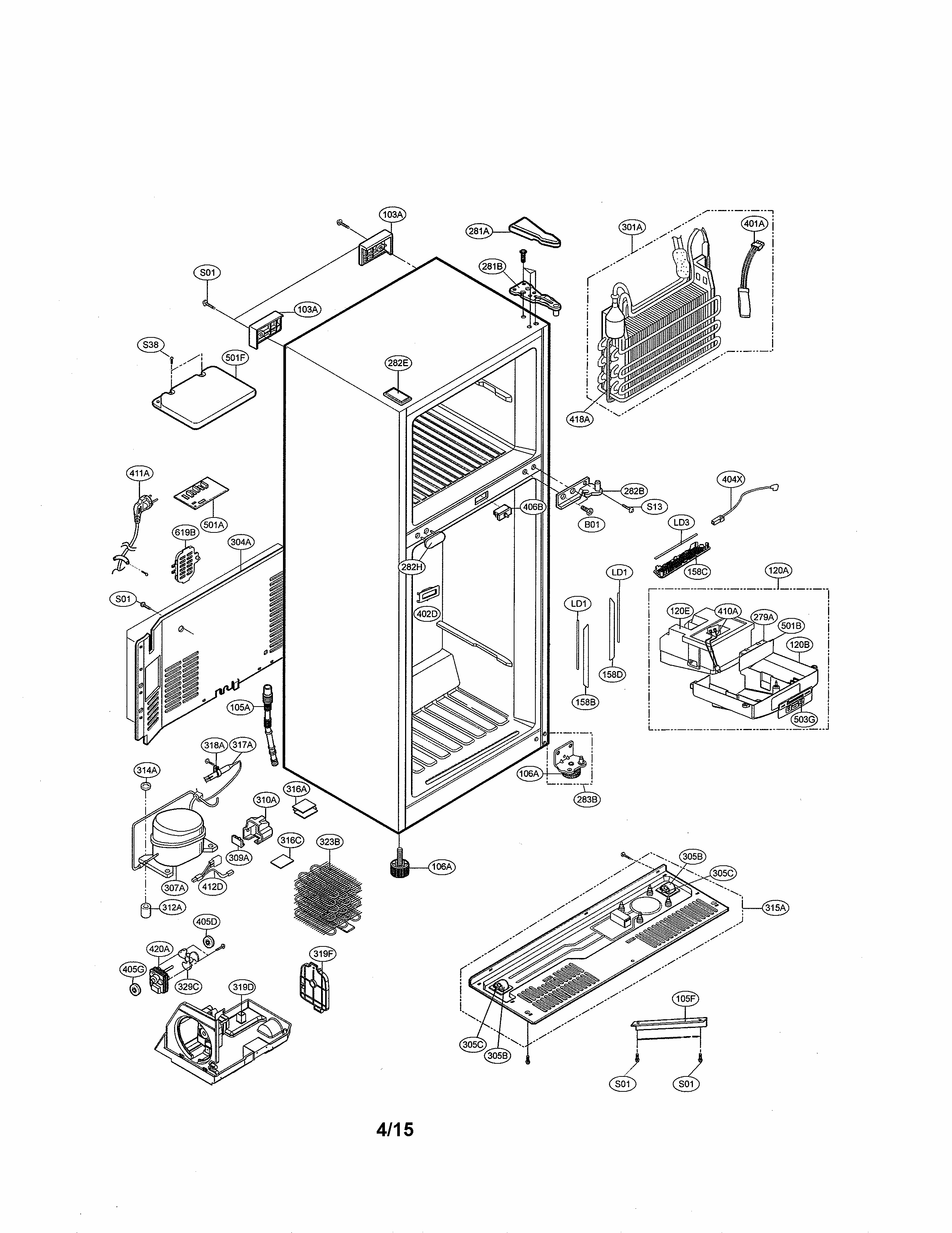 Case Parts Diagram and Parts List for 79568032211  Kenmore Refrigerator
