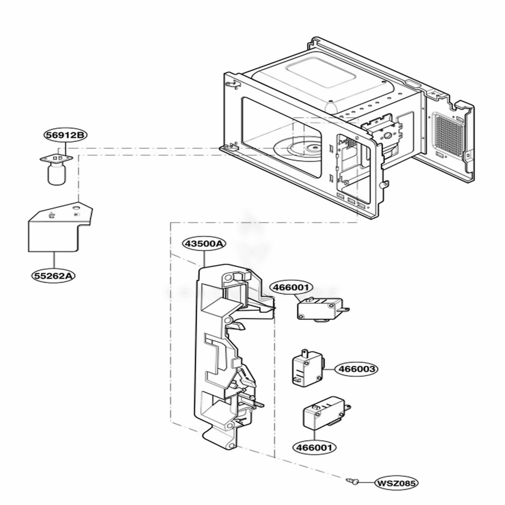 Latch Board Parts Diagram and Parts List for SBM7700W01 CW1ESBM LG Range