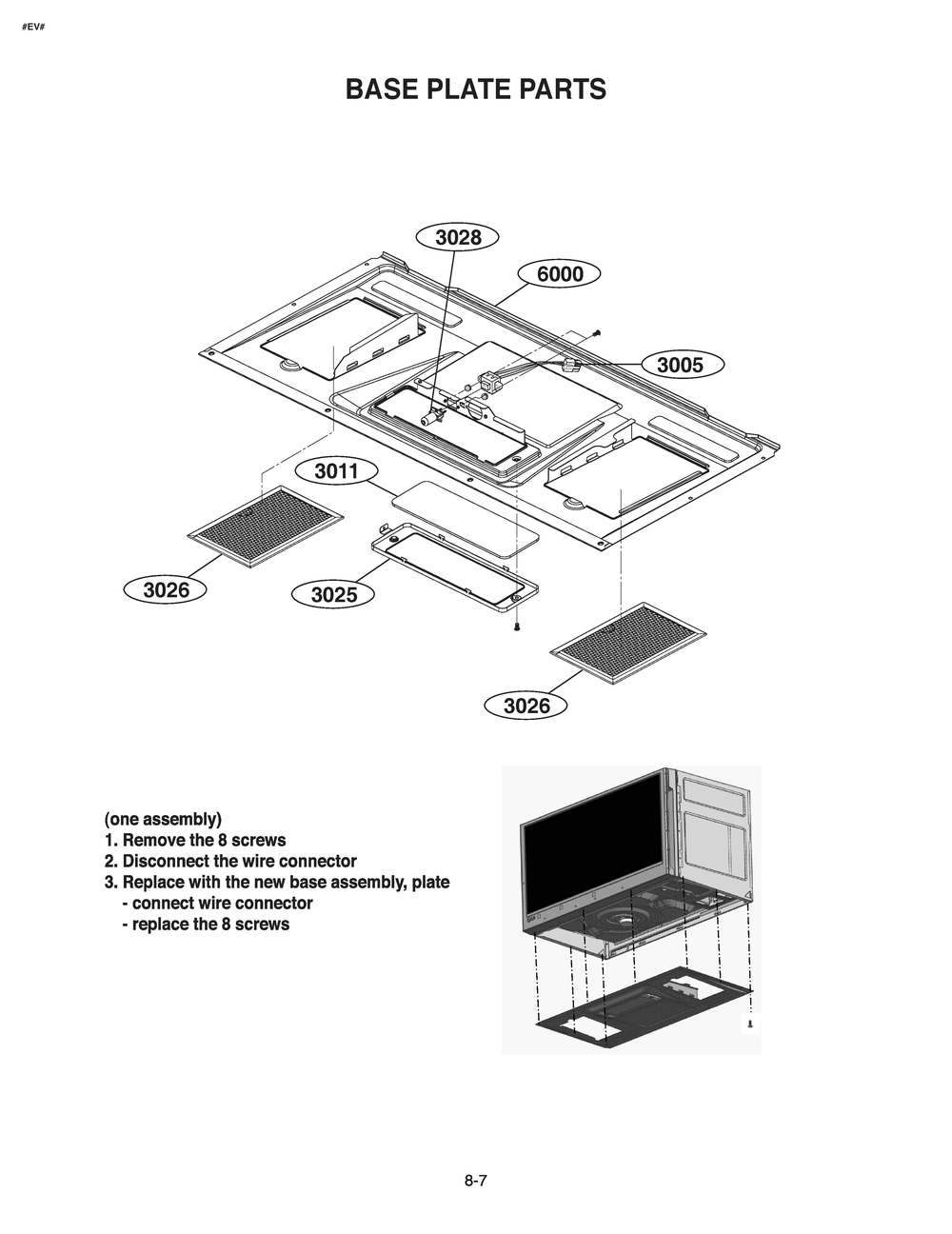Base Plate Parts Diagram and Parts List for MVEL2033D CBDELGA LG Microwave