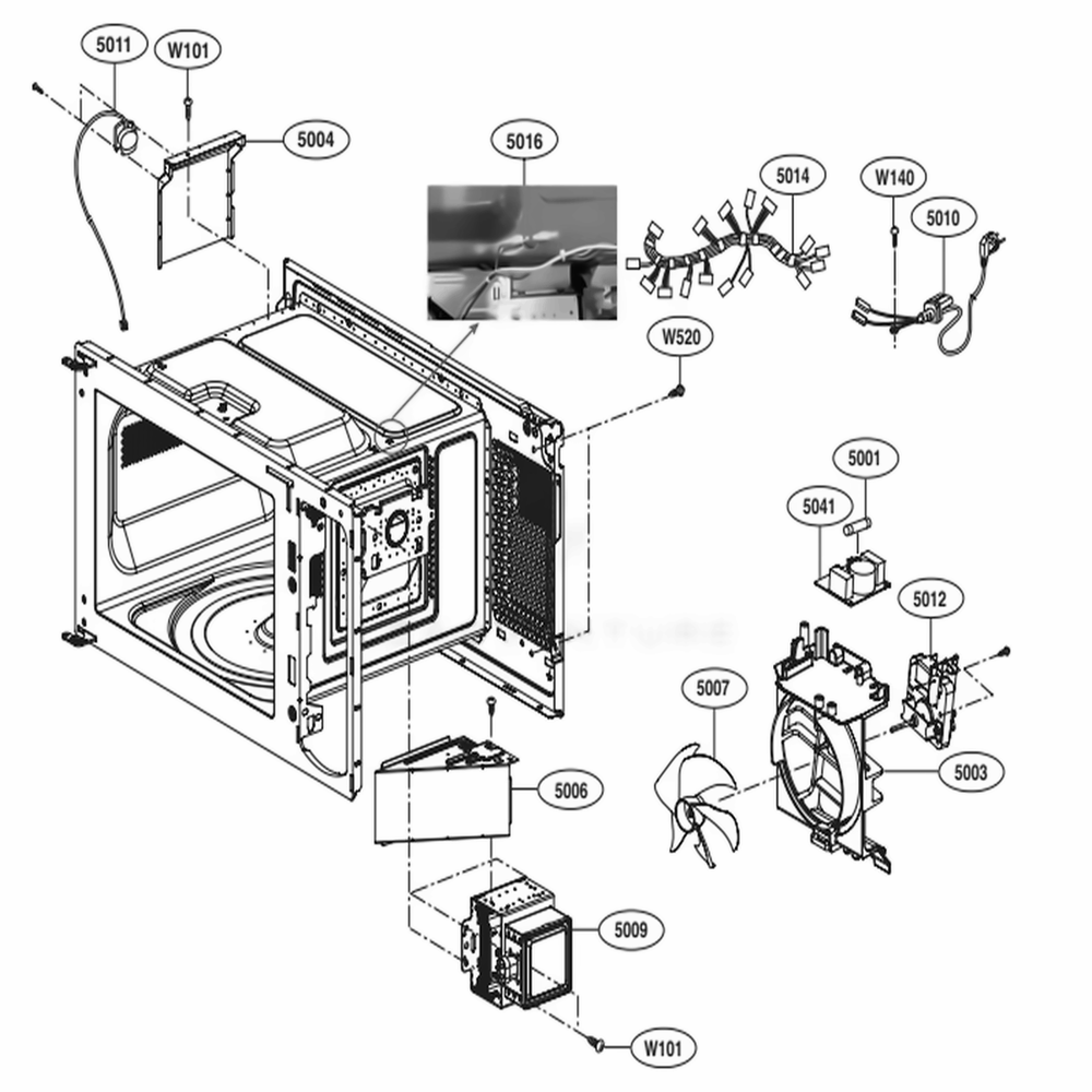 Interior Parts Diagram and Parts List for LMC1575BD CB5EBBY LG Microwave