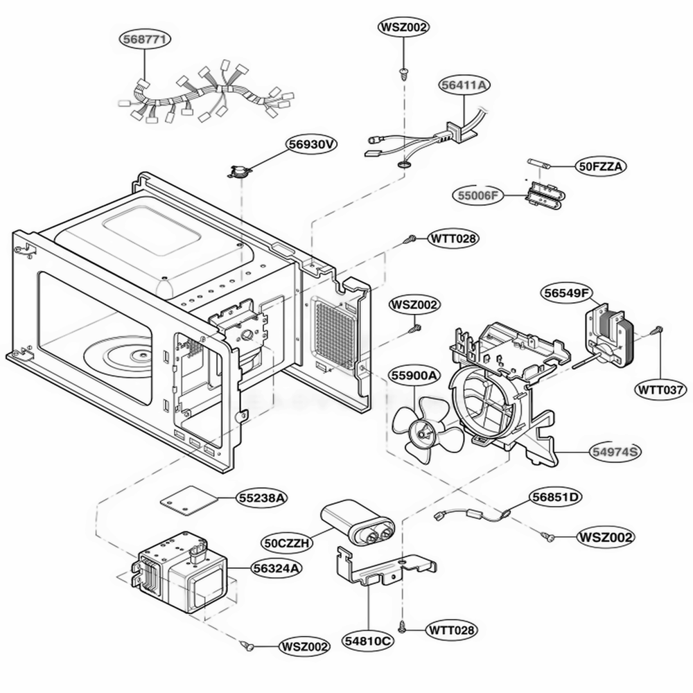 Interior Parts 1 Diagram and Parts List for MA745W CWHEGSE LG Range