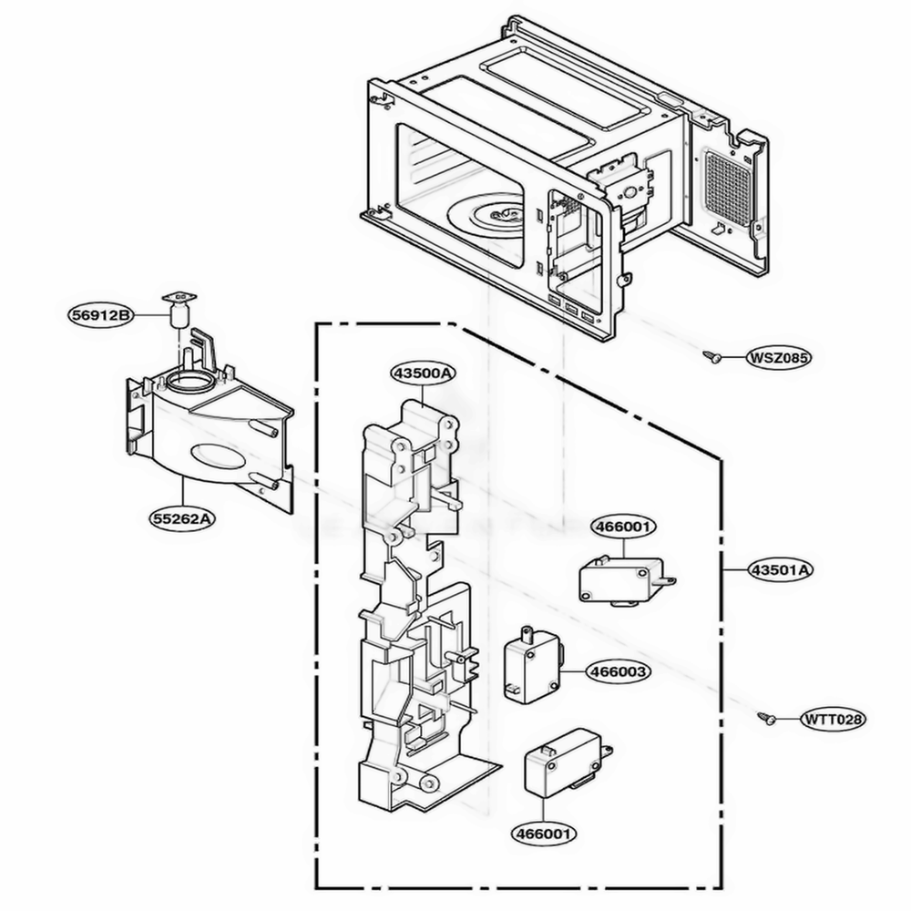 Latch Board Parts Diagram and Parts List for YMT4070SKQ KWHEWPC LG Wall Oven