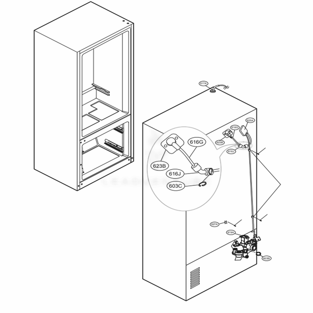 Valve And Water Tube Parts Diagram and Parts List for LSFXC2496D ASBCNA0 LG Refrigerator