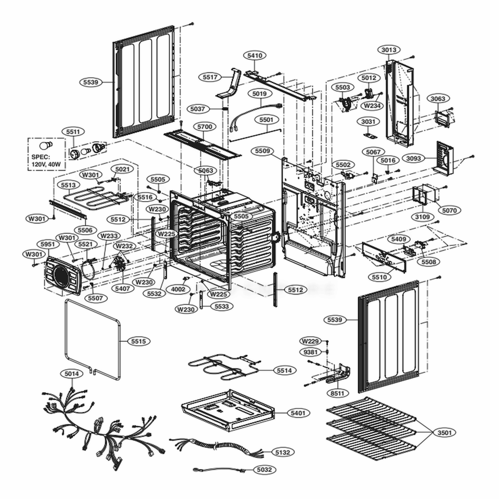 Cavity Parts Diagram and Parts List for LRE3194BD FBDLLGA LG Wall Oven