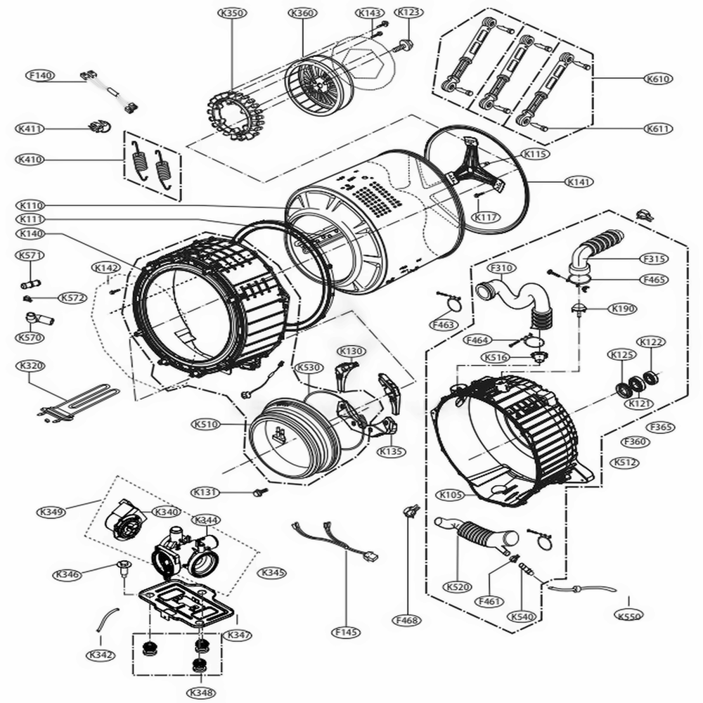Drum And Tub Assembly Diagram and Parts List for WM3570HWA ABWEPUS LG Washer