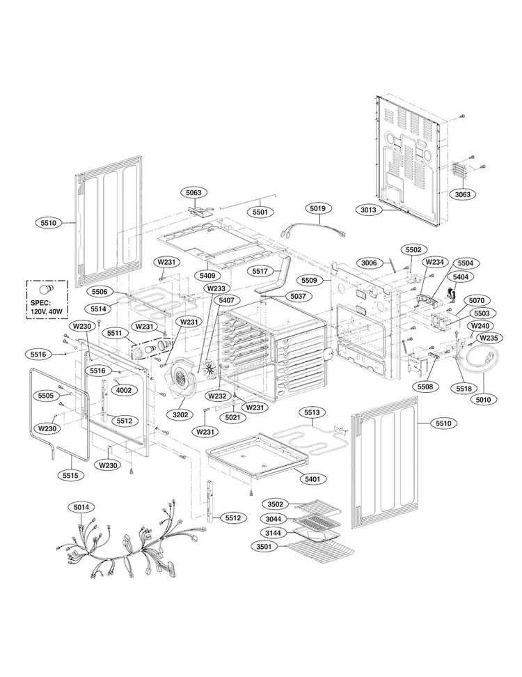 Cavity Parts Diagram and Parts List for LSB5682SB 00 LG Range