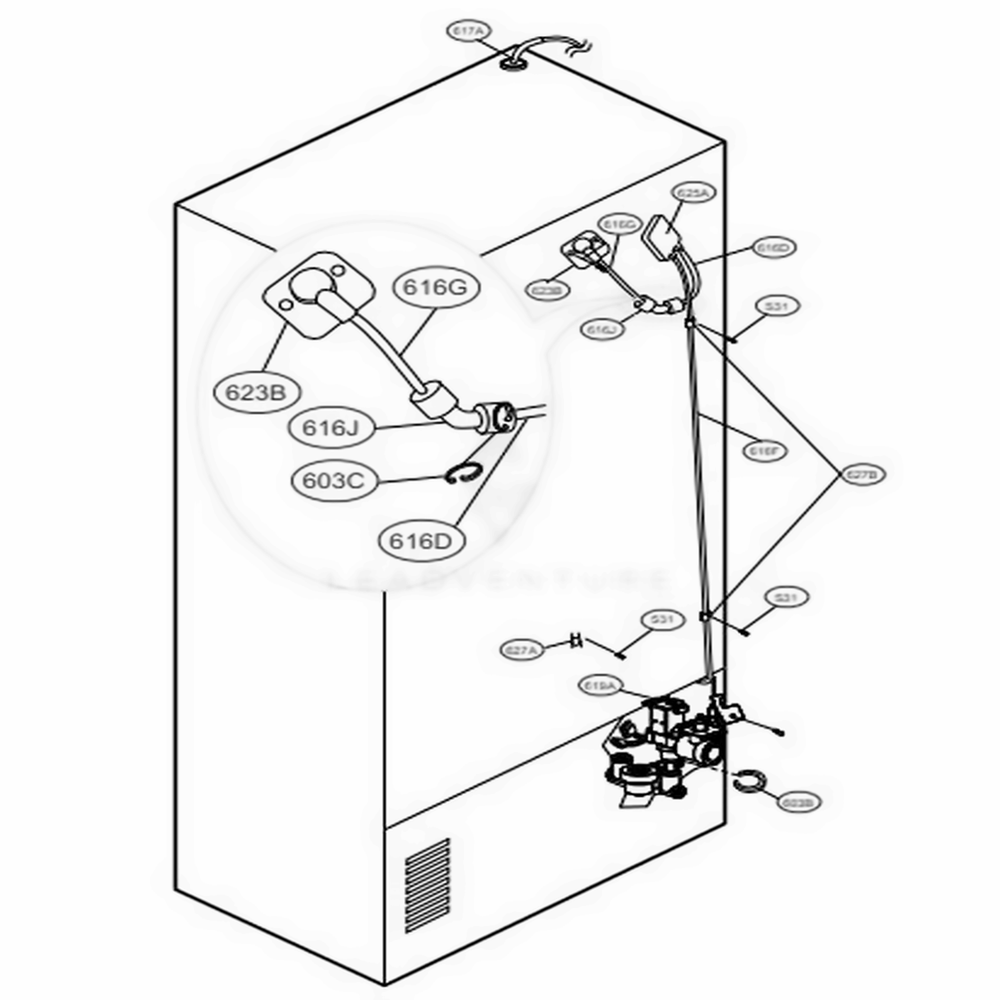 Valve And Water Tube Parts Diagram and Parts List for 71079 AWBCSE2 LG Refrigerator