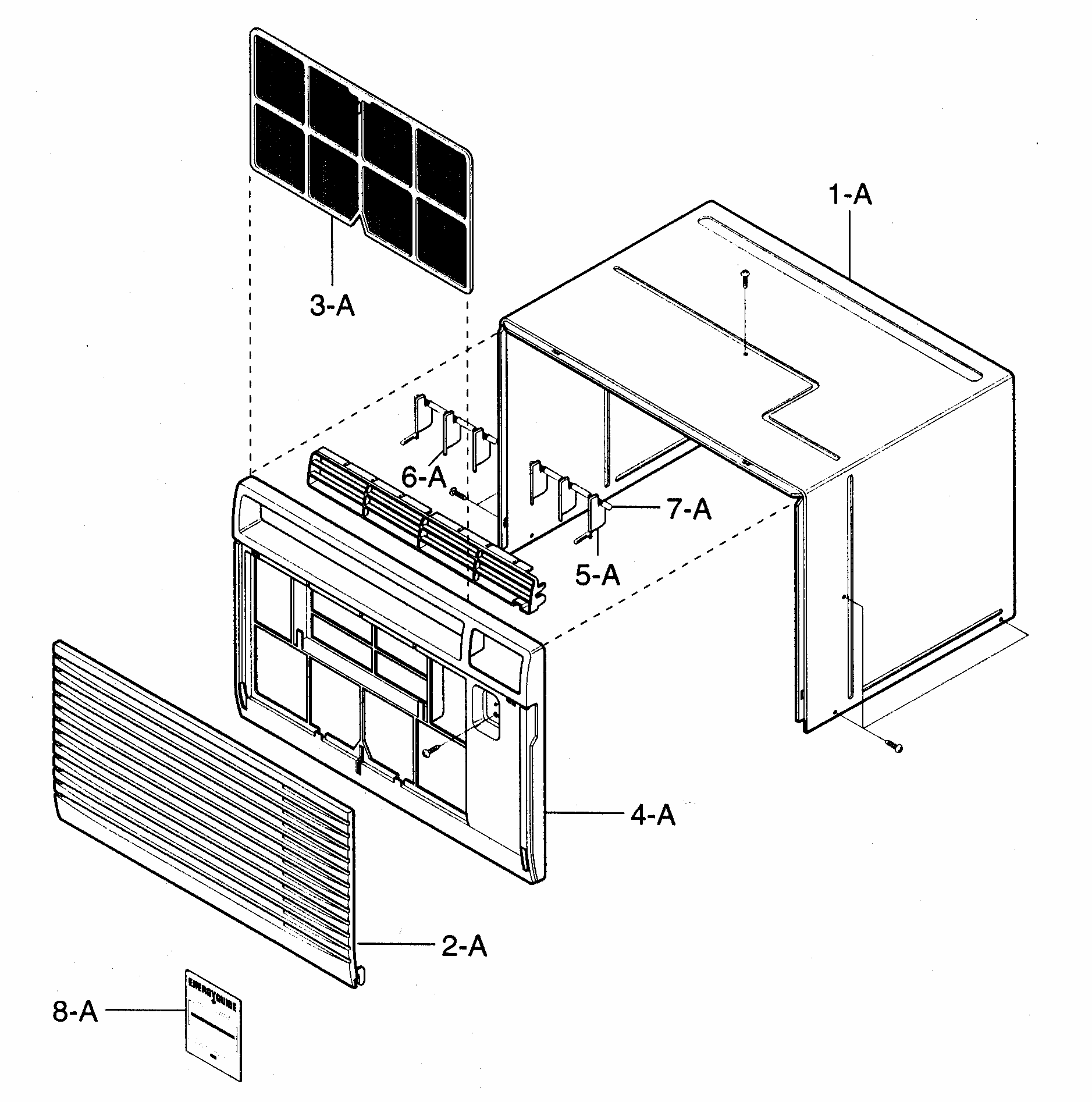 Cabinet/front Grille Assy Diagram and Parts List for 58072093200  Kenmore Air Conditioner