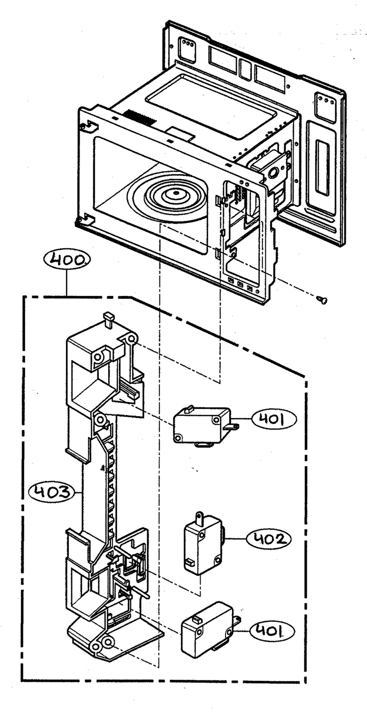 Latch Board Parts Diagram and Parts List for MV-1304B  LG Microwave